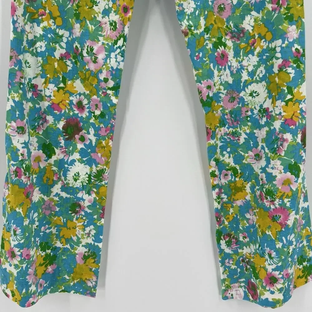 Zara Women's Size 2 Floral Linen Blend Mini Flare Trouser Pants Cropped NWT‎
